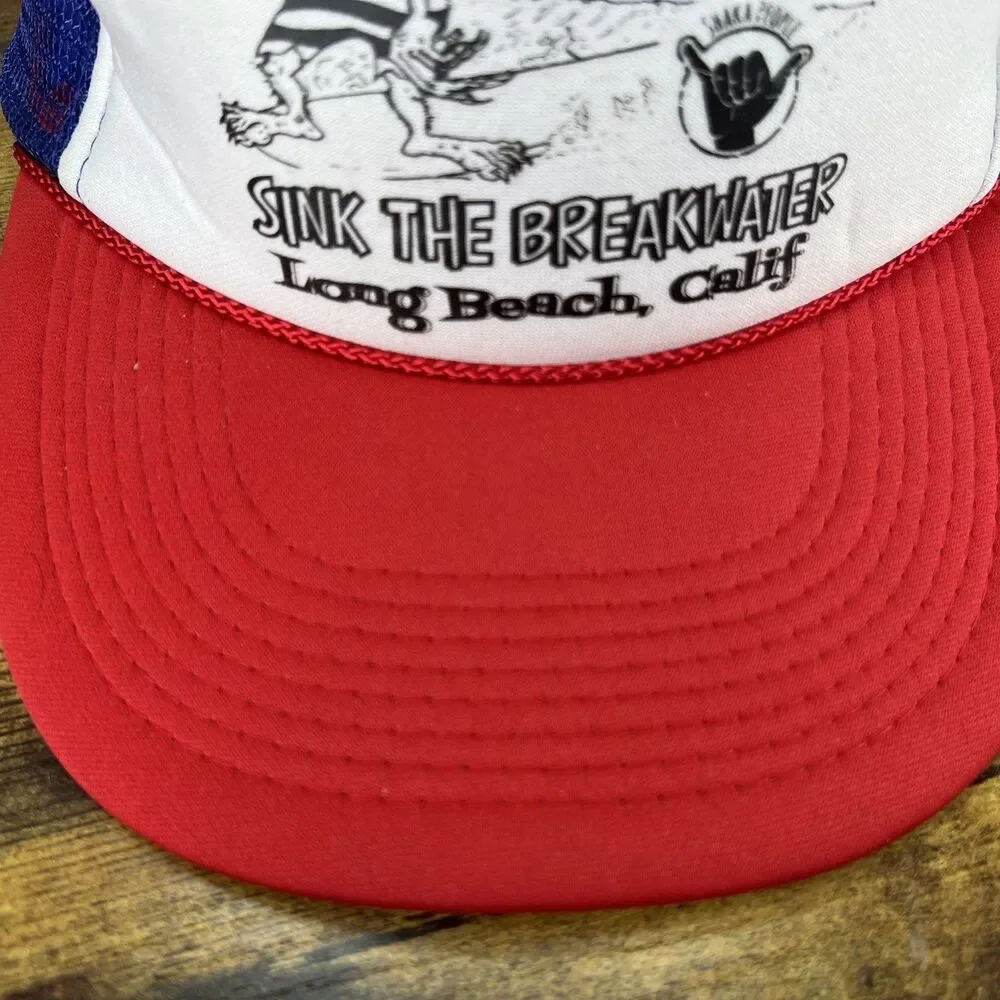 Shaka People Sink The Breakwater Long Beach California Vintage Otto Snapback Hat